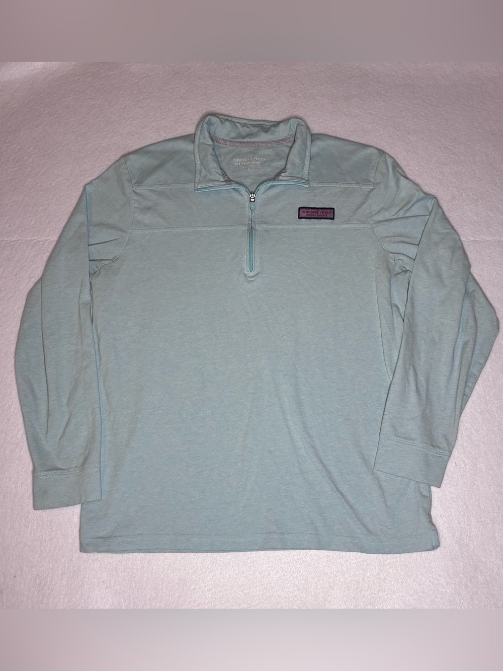 Vineyard Vines Woman’s The Shep Shirt Pale Aqua Quarter-Zip Pullover Size Large